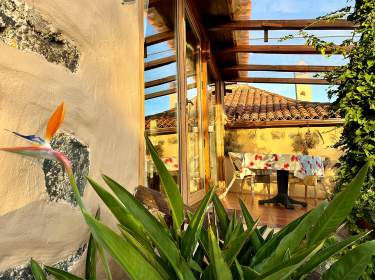 Ruhige Finca mit Terrasse und Meerblick in grünem Garten